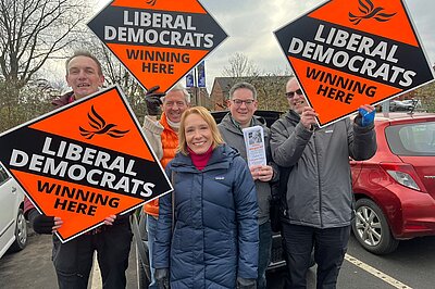 Local activists campaigning with Helen Morgan MP