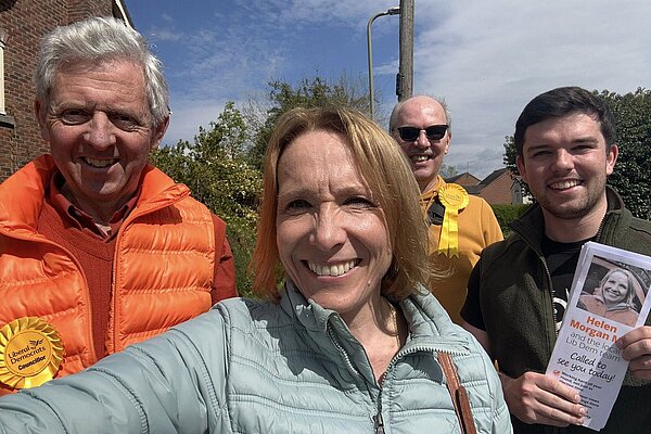 Helen Morgan and volunteers out campaigning